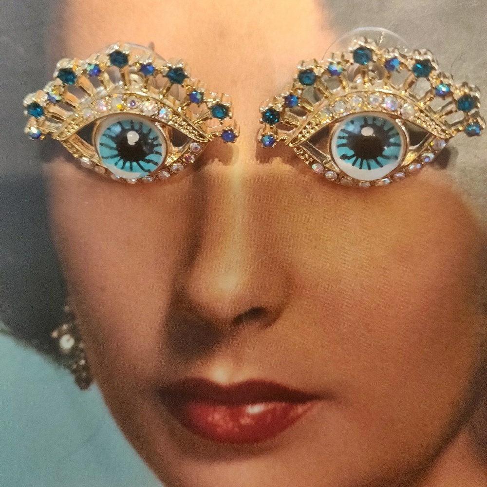 Blue Betsey eyes rhinestones embellished earings
